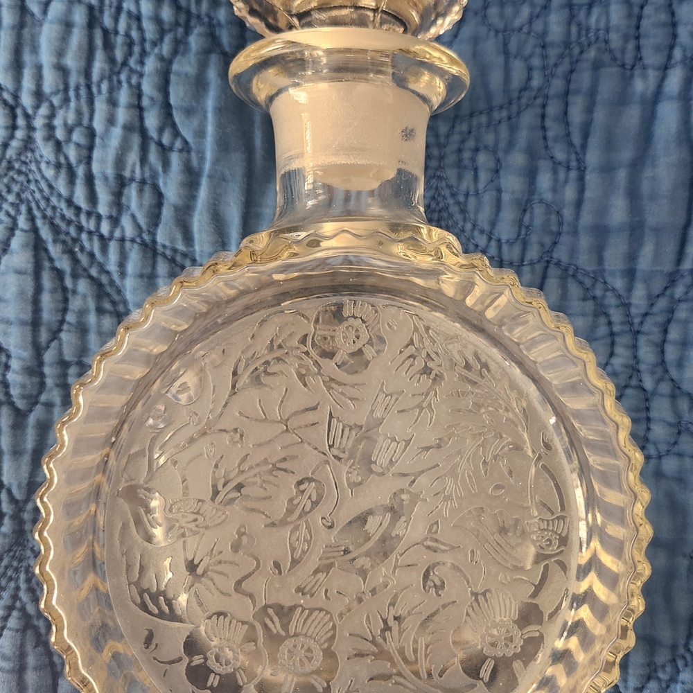 Elegant Clear Glass Paden City "Spring Orchard Gold" 7" Decanter With Stopper